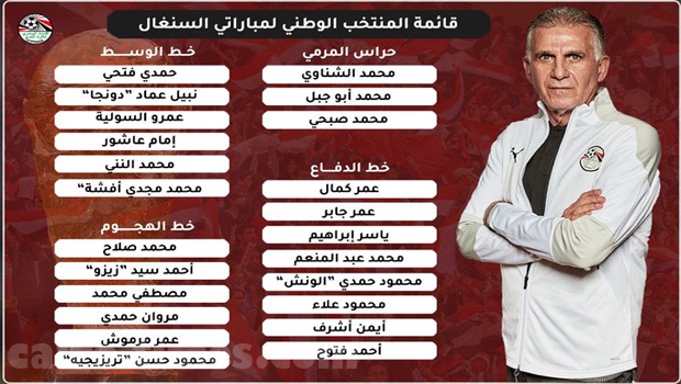 قائمة منتخب مصر لمواجهة السنغال في تصفيات كأس العالم 2022