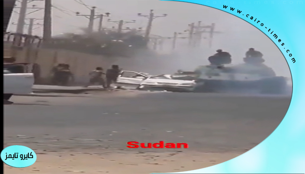 السودان: شاهد دبابة تدهس سيارة خاصة في احد شوارع الخرطوم